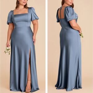 Birdy Grey Judy French Blue Puff Sleeve Satin Bridesmaid Dress WeddingGuest sz L
